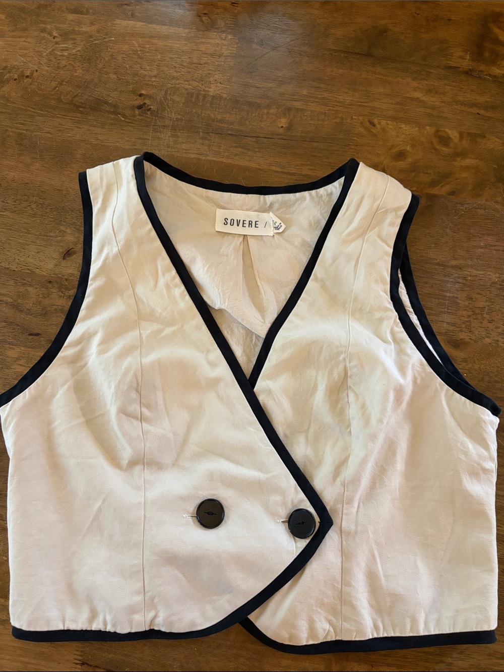 Sovere Sleeveless cropped waistcoat with Black Trim Anthropologie/Revolve